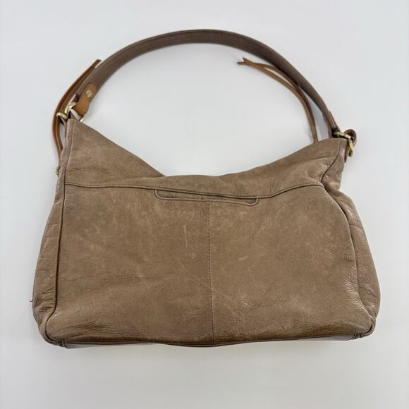 HOBO Leather Shoulder Bag Handbag Taupe Brown Side Zipper Tassel - Picture 1 of 9